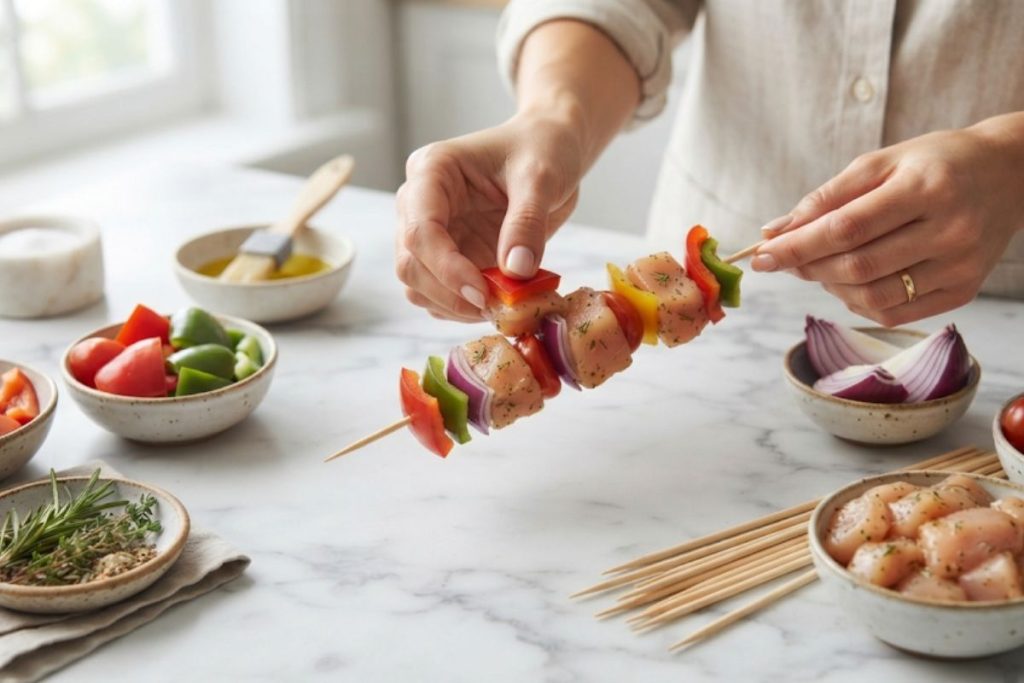 Brochettes de poulet mariné