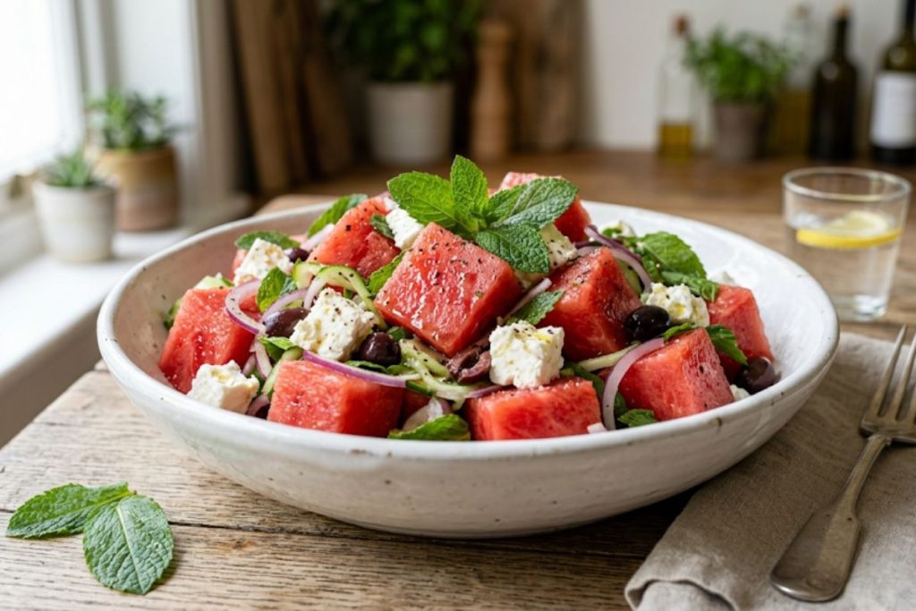 Salade de pastèque-feta à la menthe